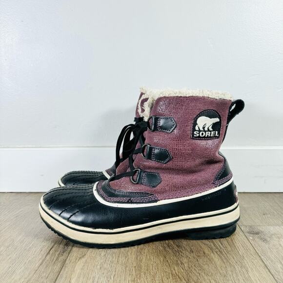 Sorel Tivoli Purple and Black Fur Lined shiny suade Waterproof Boots woman’s 9 - Picture 1 of 10